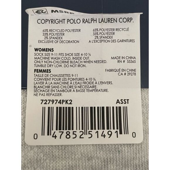 Polo Ralph Lauren Womens Assorted Color Size 9-11 No Show Socks 6 Pack - Picture 5 of 5